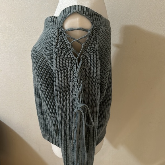 LA Hearts Blue Cold Shoulder V Neck Knit Sweater - Picture 2 of 2